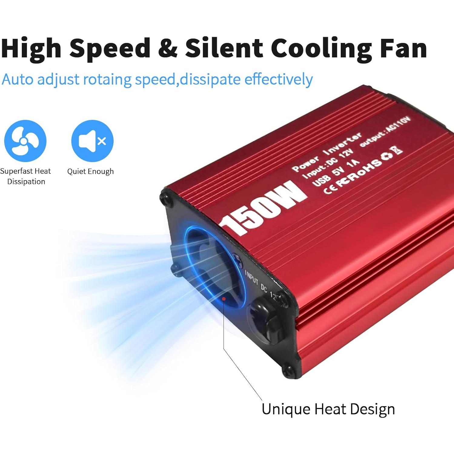 Inversor de Potencia 150W Sugolis 12V a 220V con 2 USB