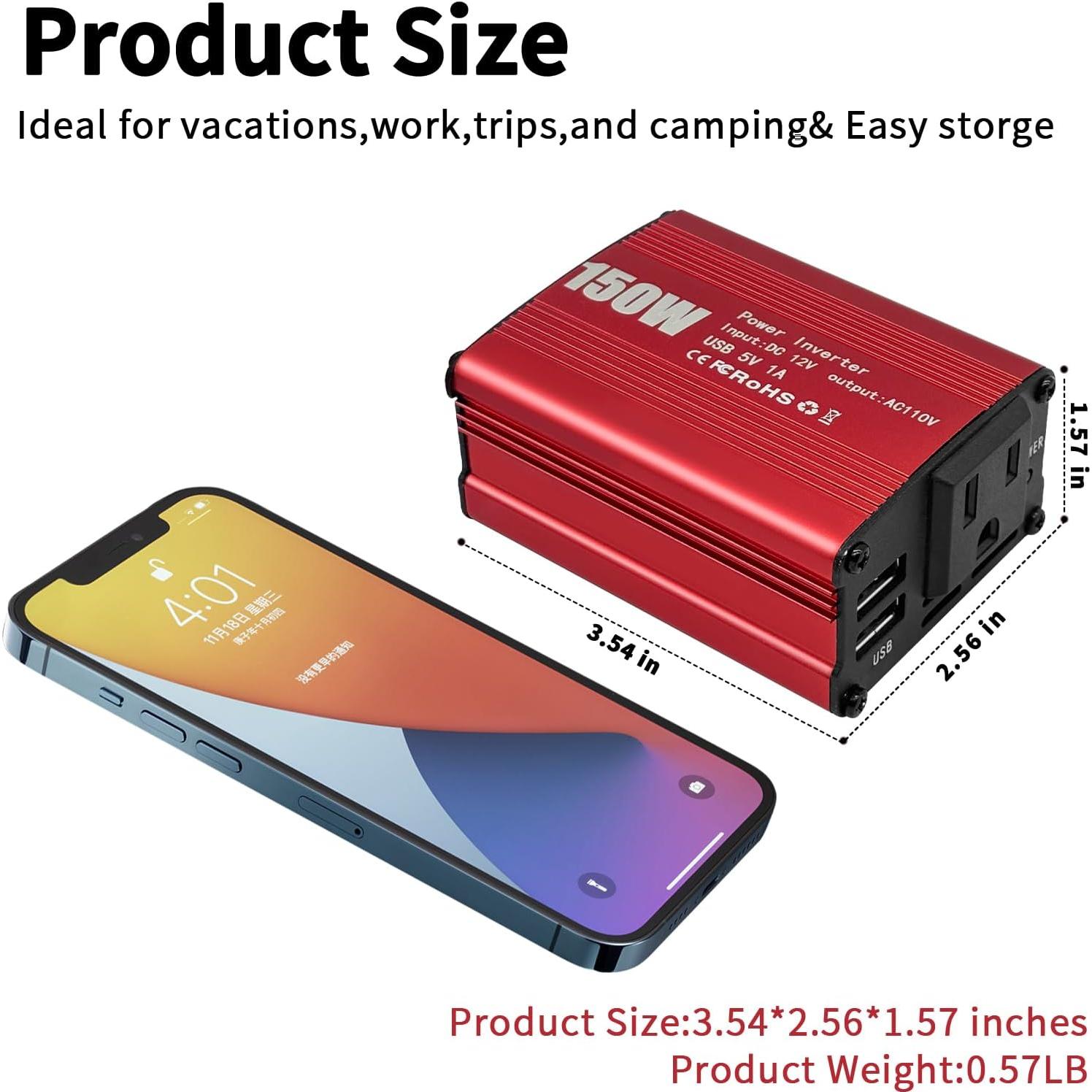Inversor de Potencia 150W Sugolis 12V a 220V con 2 USB