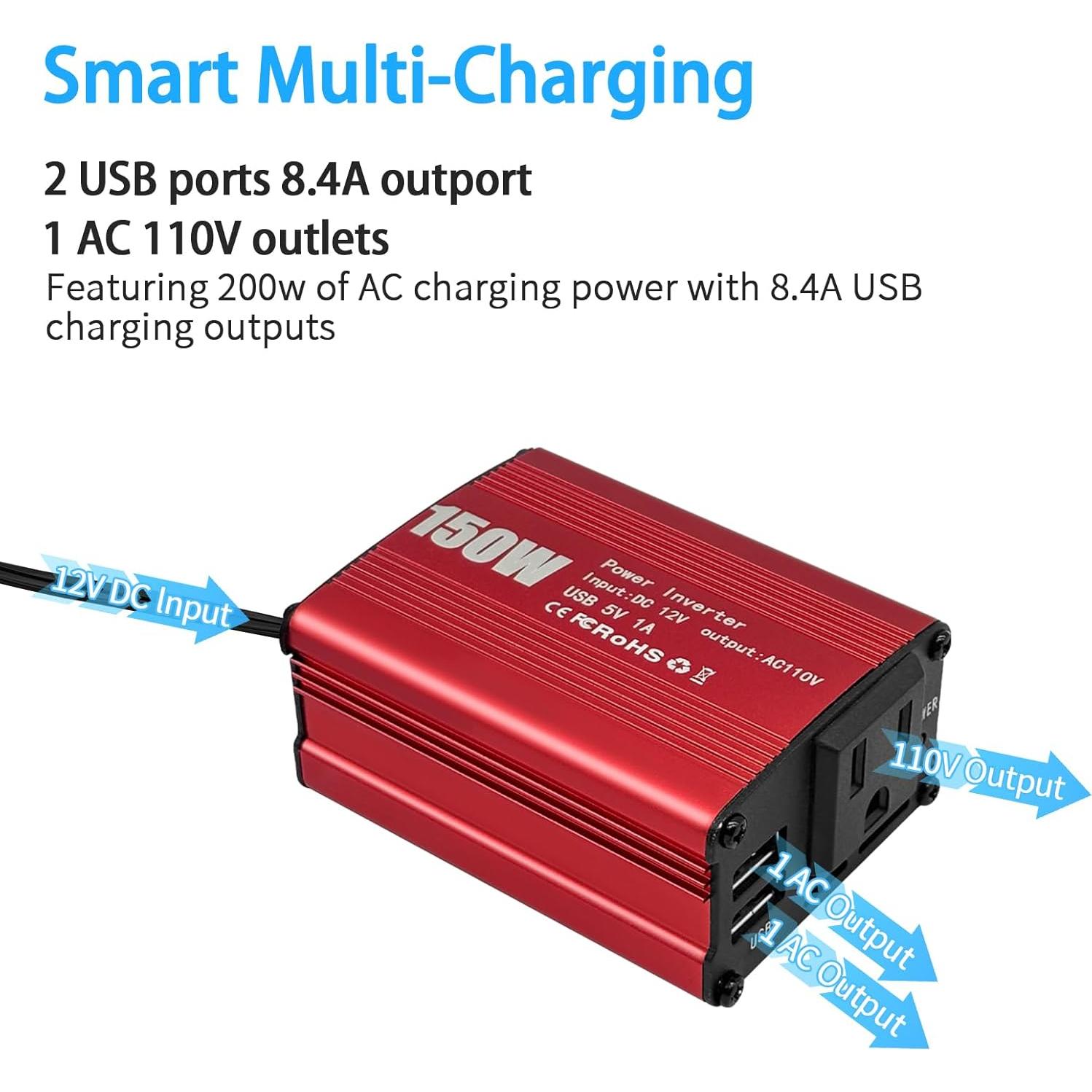 Inversor de Potencia 150W Sugolis 12V a 220V con 2 USB