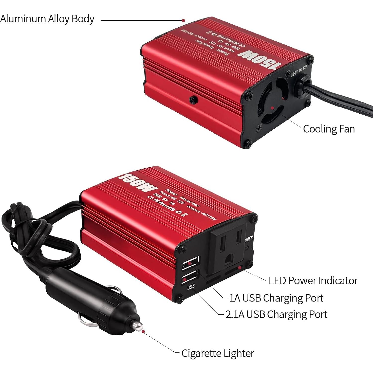 Inversor de Potencia 150W Sugolis 12V a 220V con 2 USB
