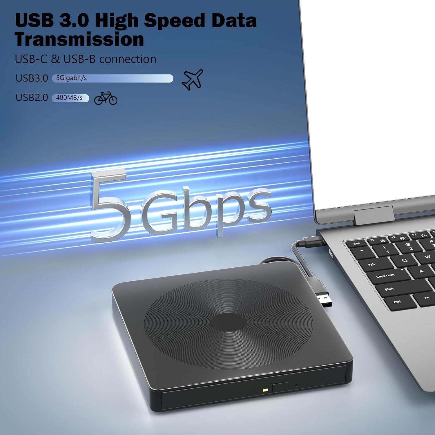 Unidad Externa de CD/DVD Alphami USB 3.0 y Type-C Portátil
