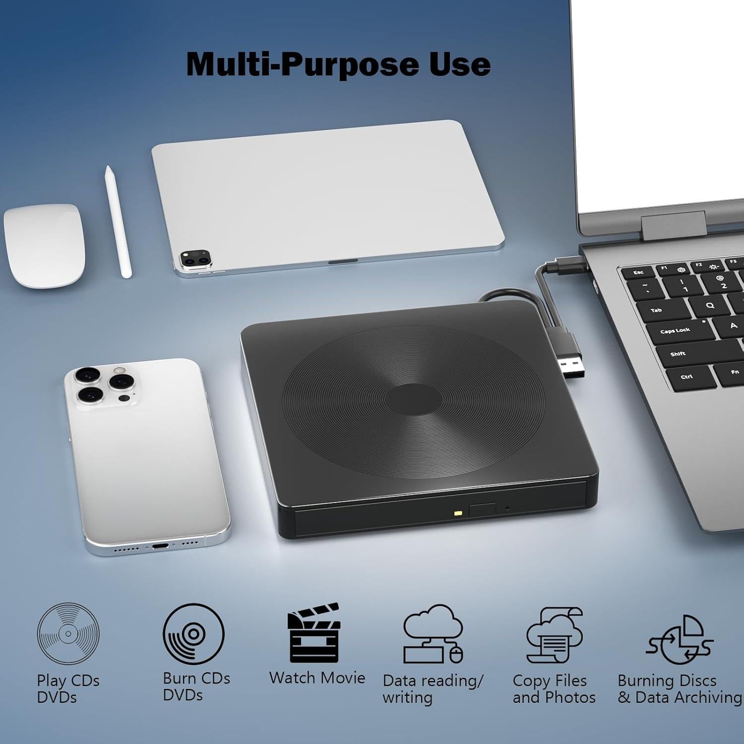 Unidad Externa de CD/DVD Alphami USB 3.0 y Type-C Portátil