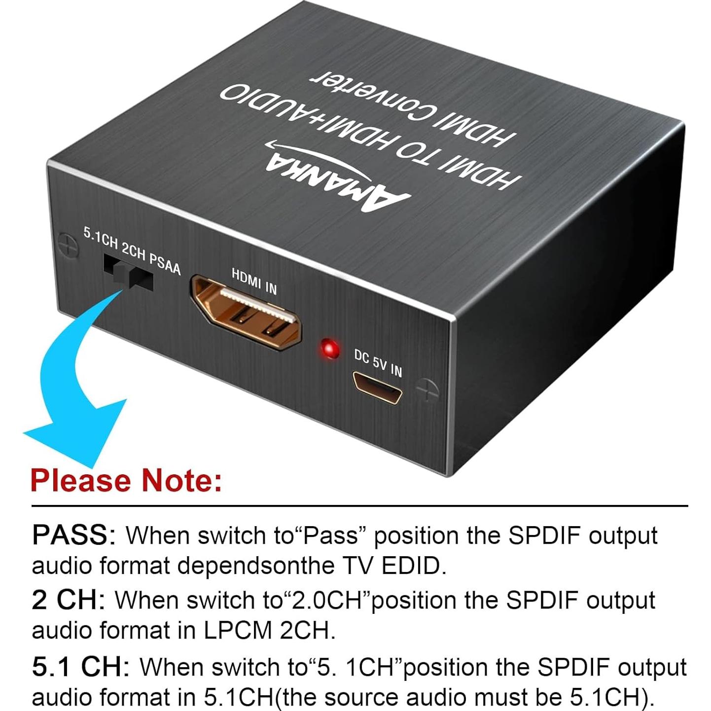Extractor de Audio HDMI 4K AMANKA a Óptico y 3.5mm