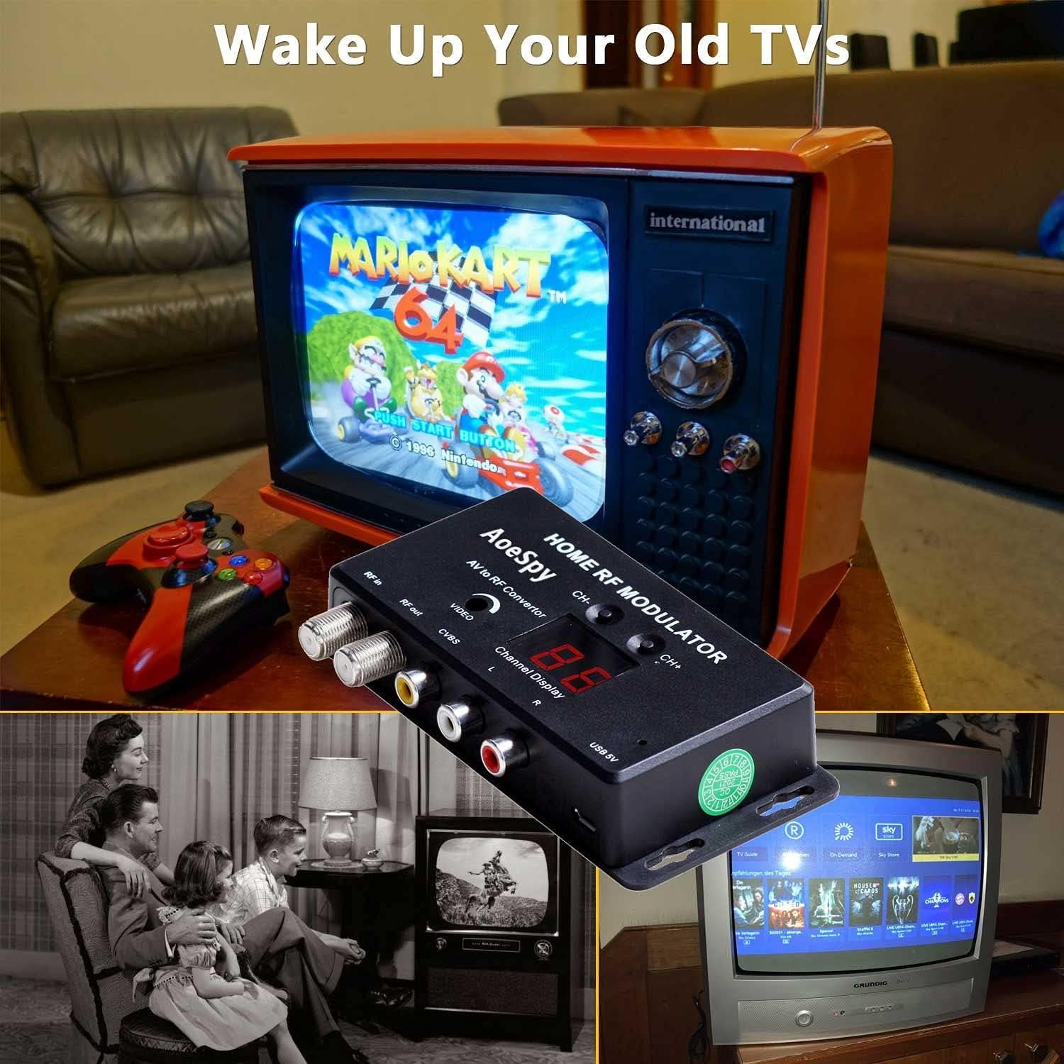 Modulador RF AoeSpy RCA a Coaxial con Antena y Canal