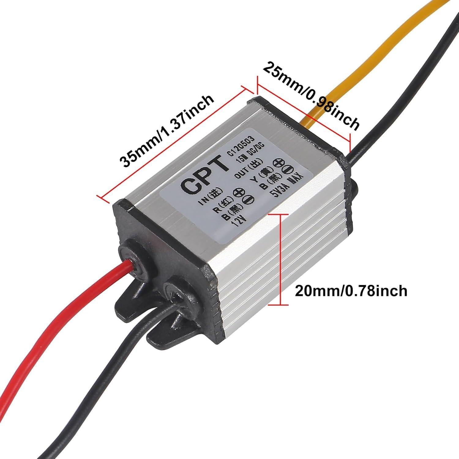 Convertidor DC 12V a 5V 3A 15W ALAMSCN A Prueba de Agua