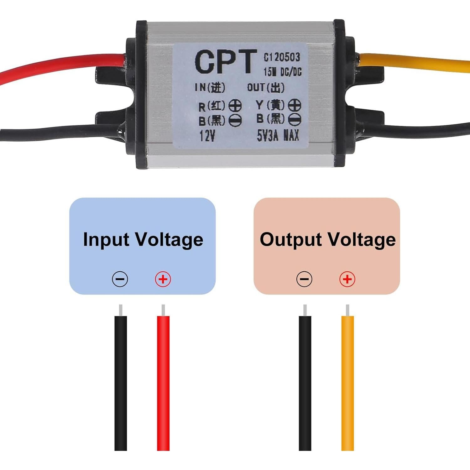 Convertidor DC 12V a 5V 3A 15W ALAMSCN A Prueba de Agua