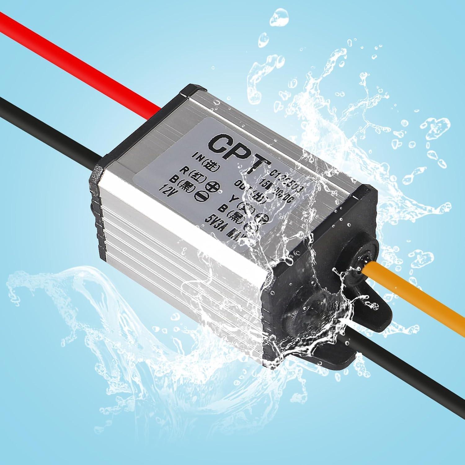 Convertidor DC 12V a 5V 3A 15W ALAMSCN A Prueba de Agua