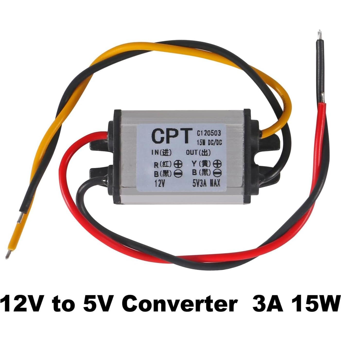 Convertidor DC 12V a 5V 3A 15W ALAMSCN A Prueba de Agua