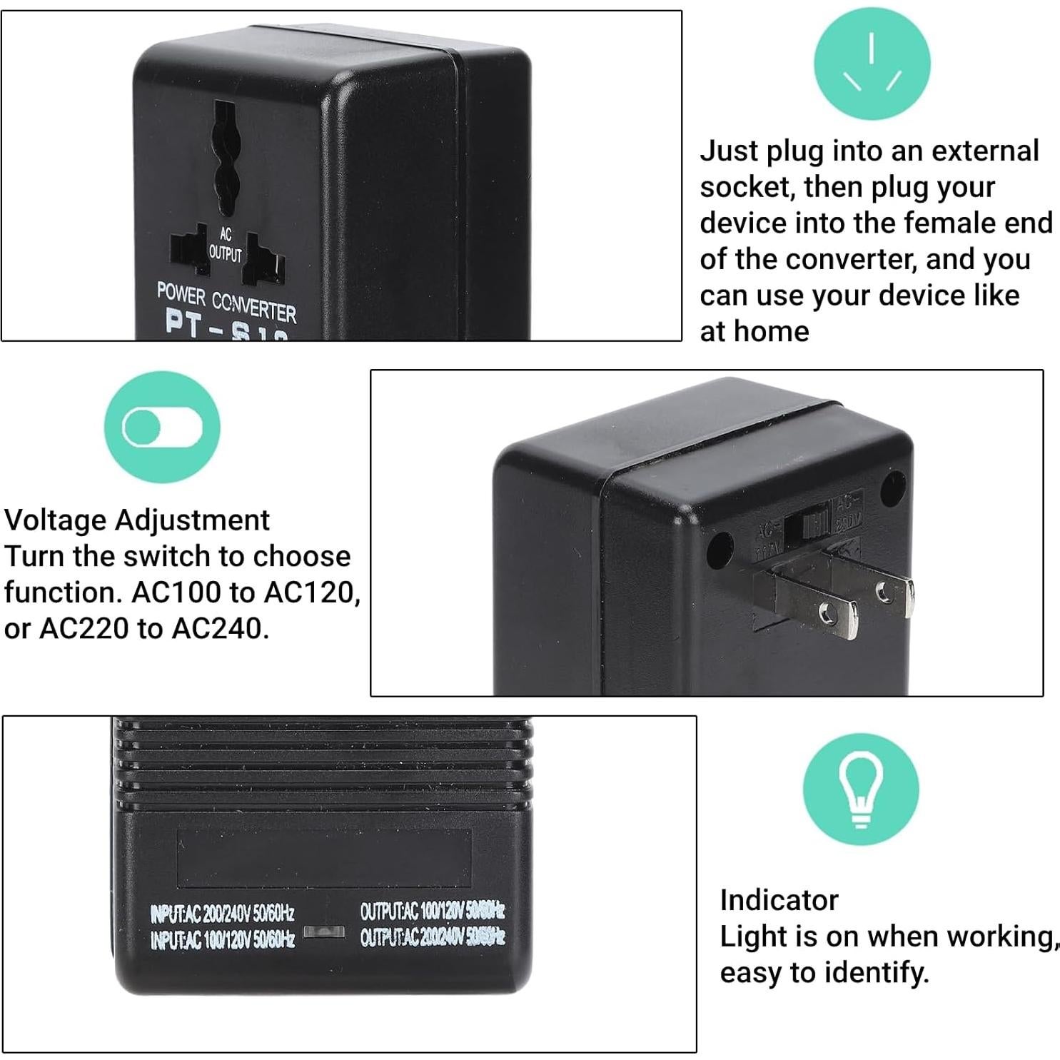 Convertidor de Voltaje AC 100-240V 100W LiebeWH Adaptador de Viaje