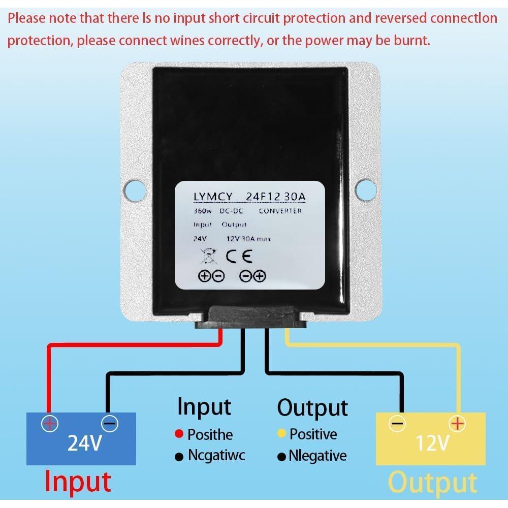 Convertidor de 24V a 12V 30A 360W LYMCY Impermeable
