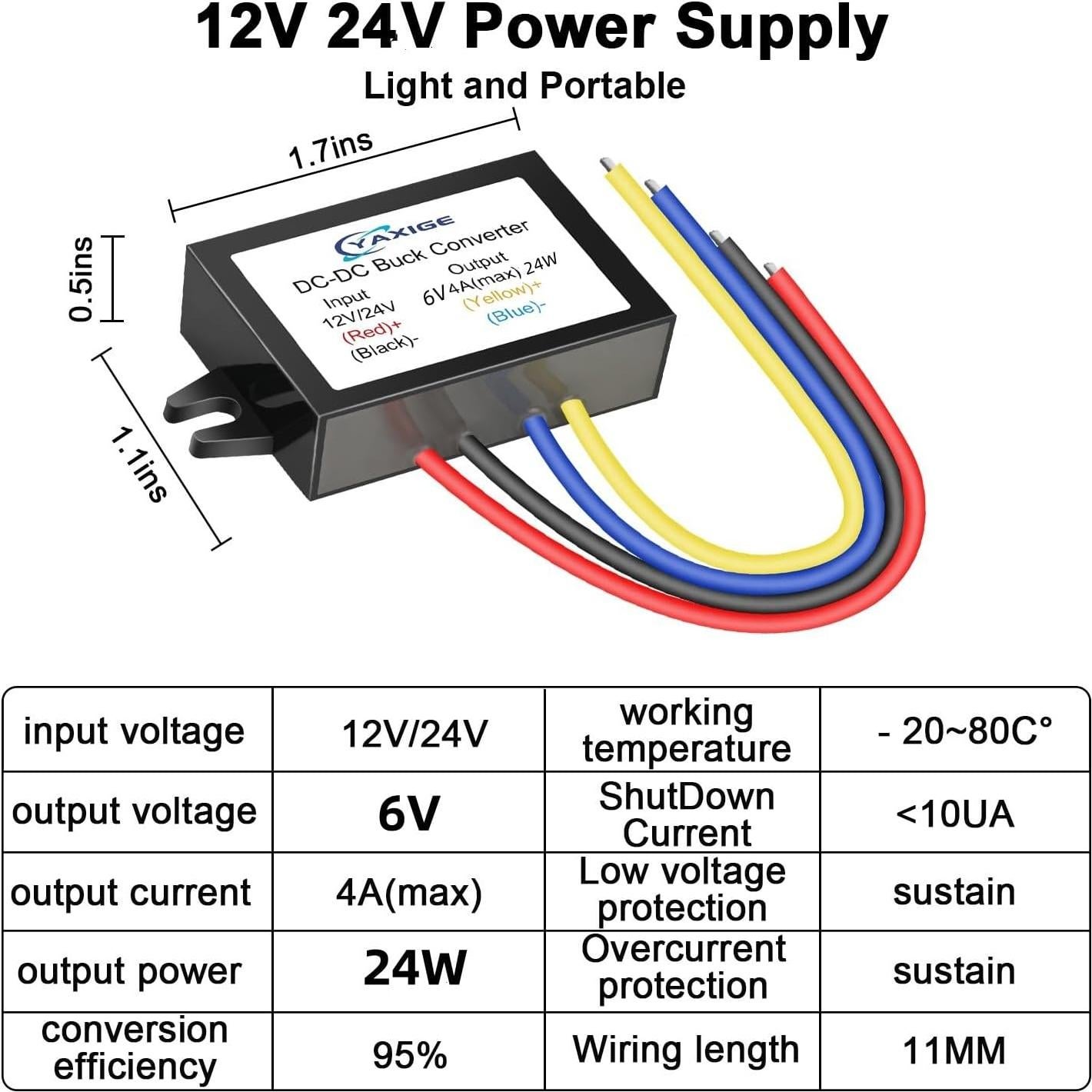 Convertidor de Voltaje YAXIGE 12V/24V a 6V 4A IP67