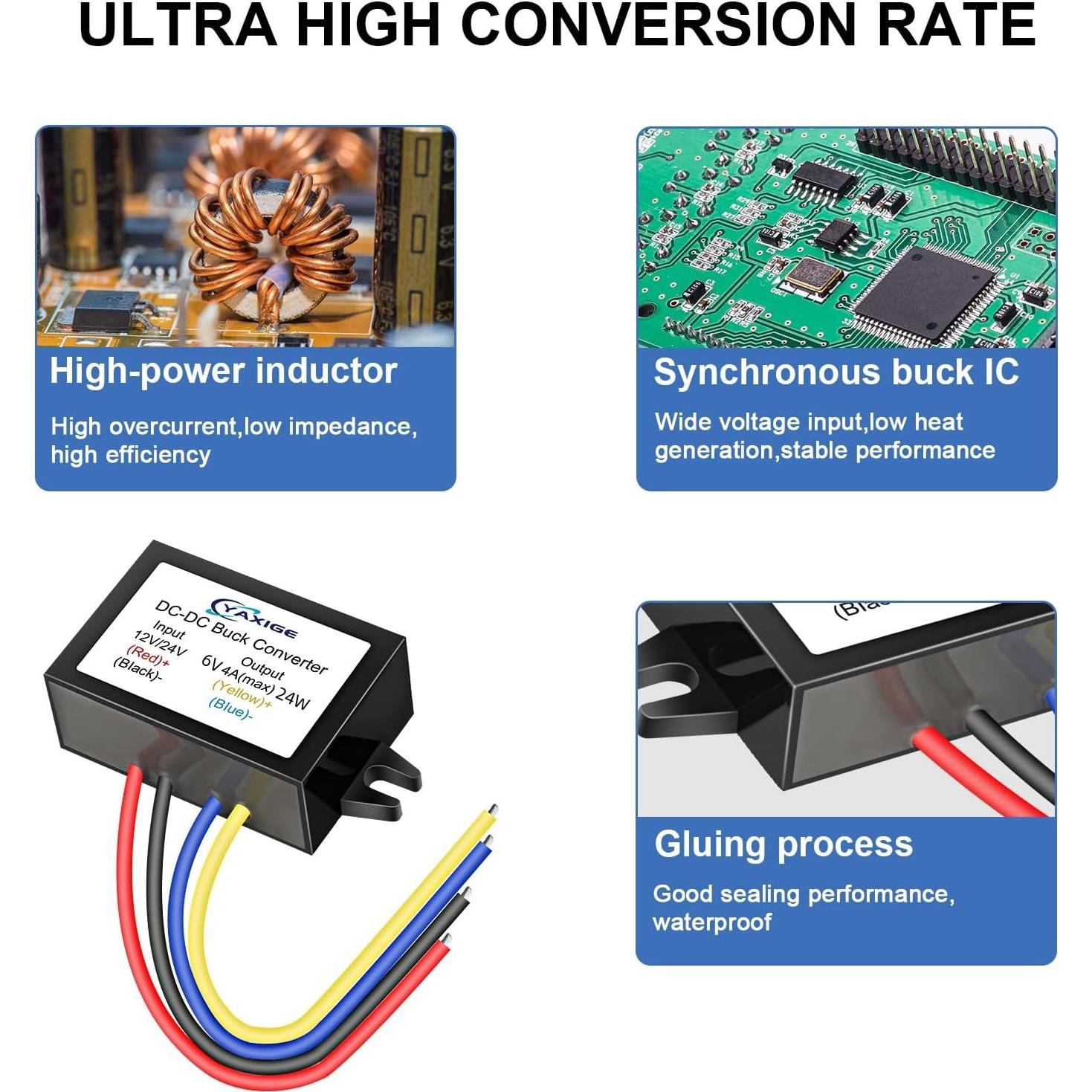 Convertidor de Voltaje YAXIGE 12V/24V a 6V 4A IP67