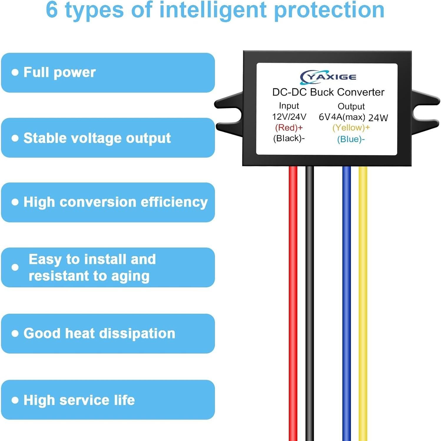 Convertidor de Voltaje YAXIGE 12V/24V a 6V 4A IP67