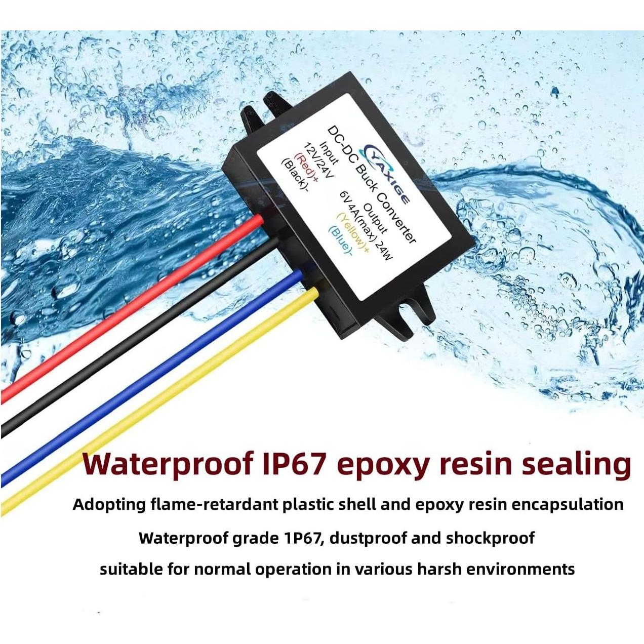 Convertidor de Voltaje YAXIGE 12V/24V a 6V 4A IP67