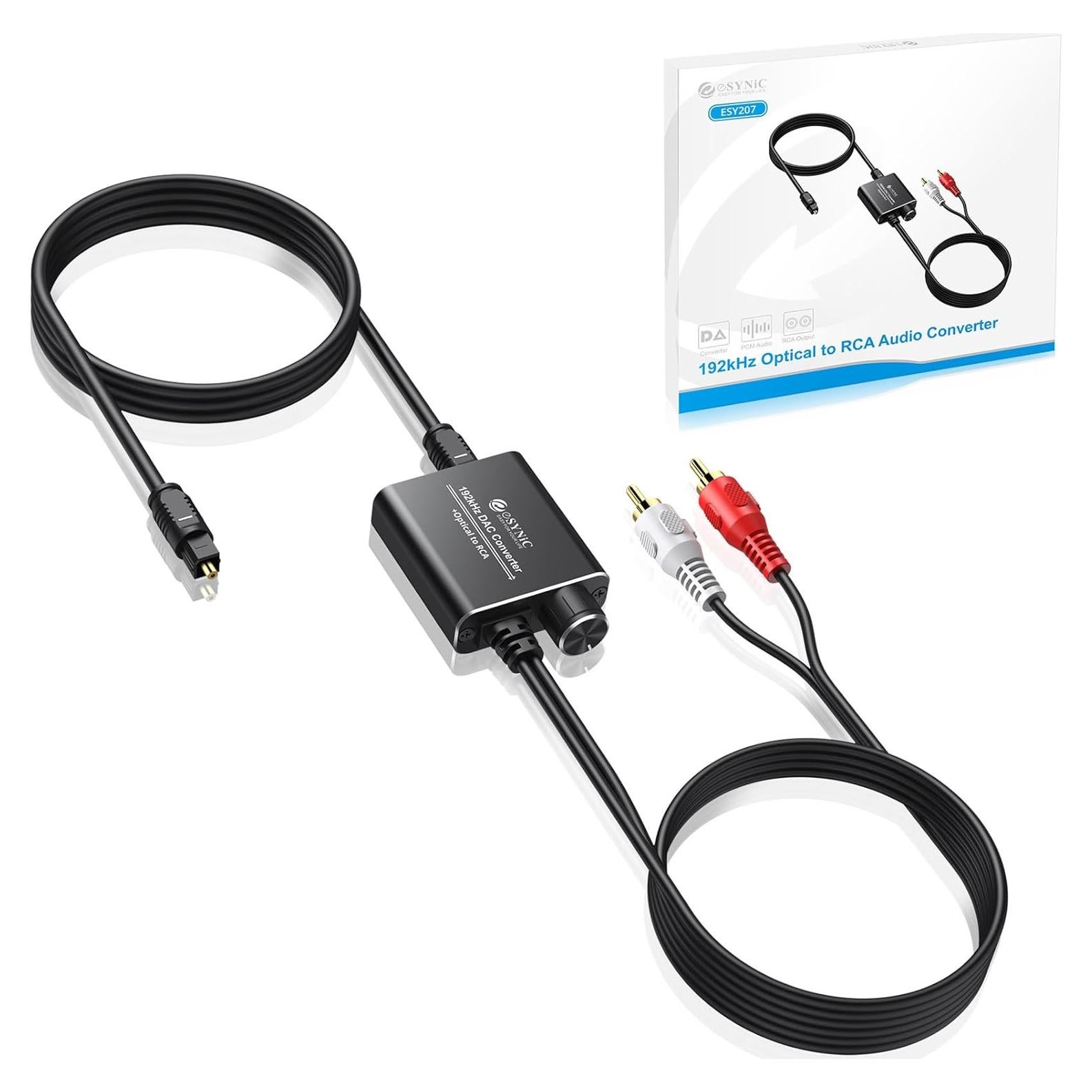 Adaptador Óptico a RCA eSynic 192kHz DAC 2.13m Portátil