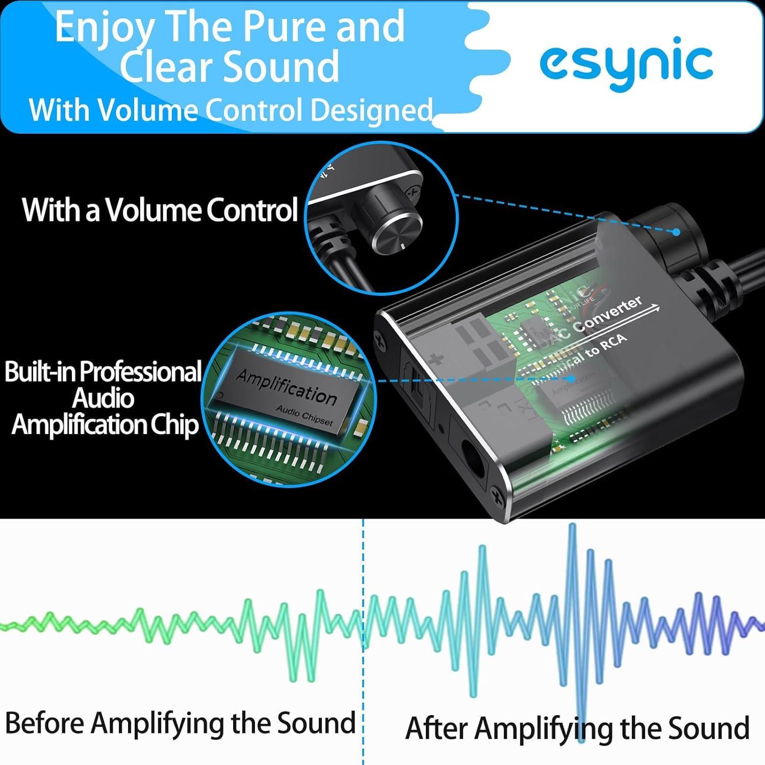 Adaptador Óptico a RCA eSynic 192kHz DAC 2.13m Portátil