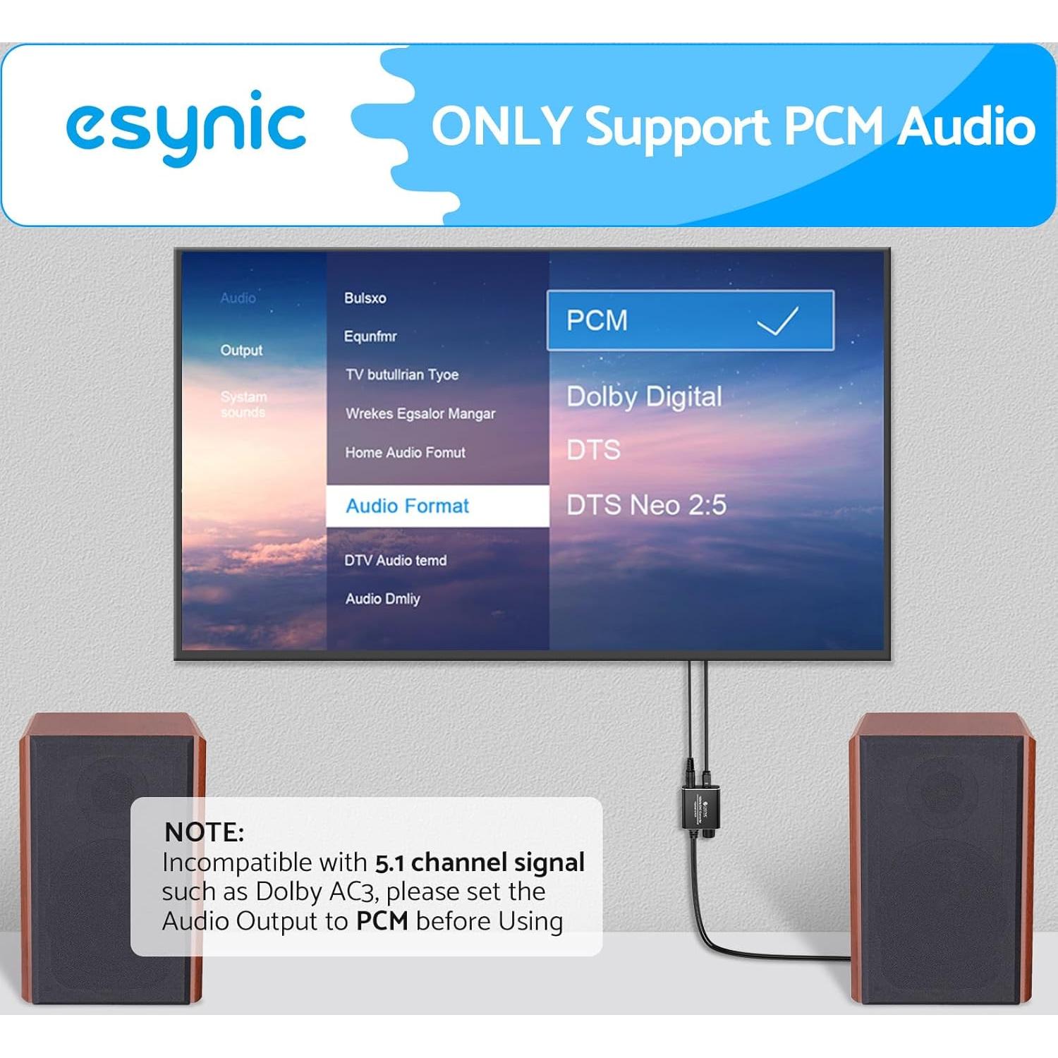 Adaptador Óptico a RCA eSynic 192kHz DAC 2.13m Portátil