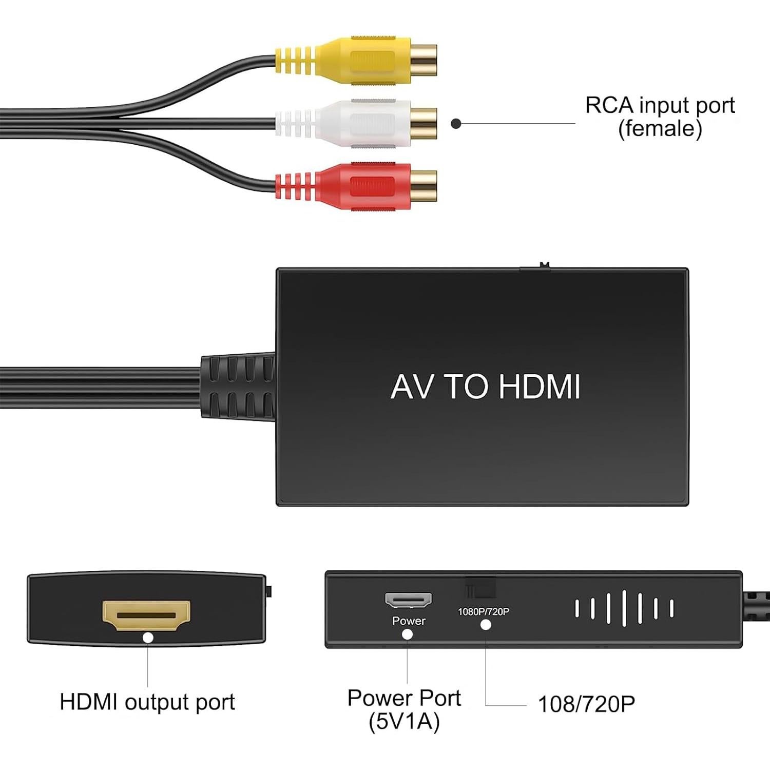 Adaptador Convertidor RCA a HDMI 1080p Aweskmod
