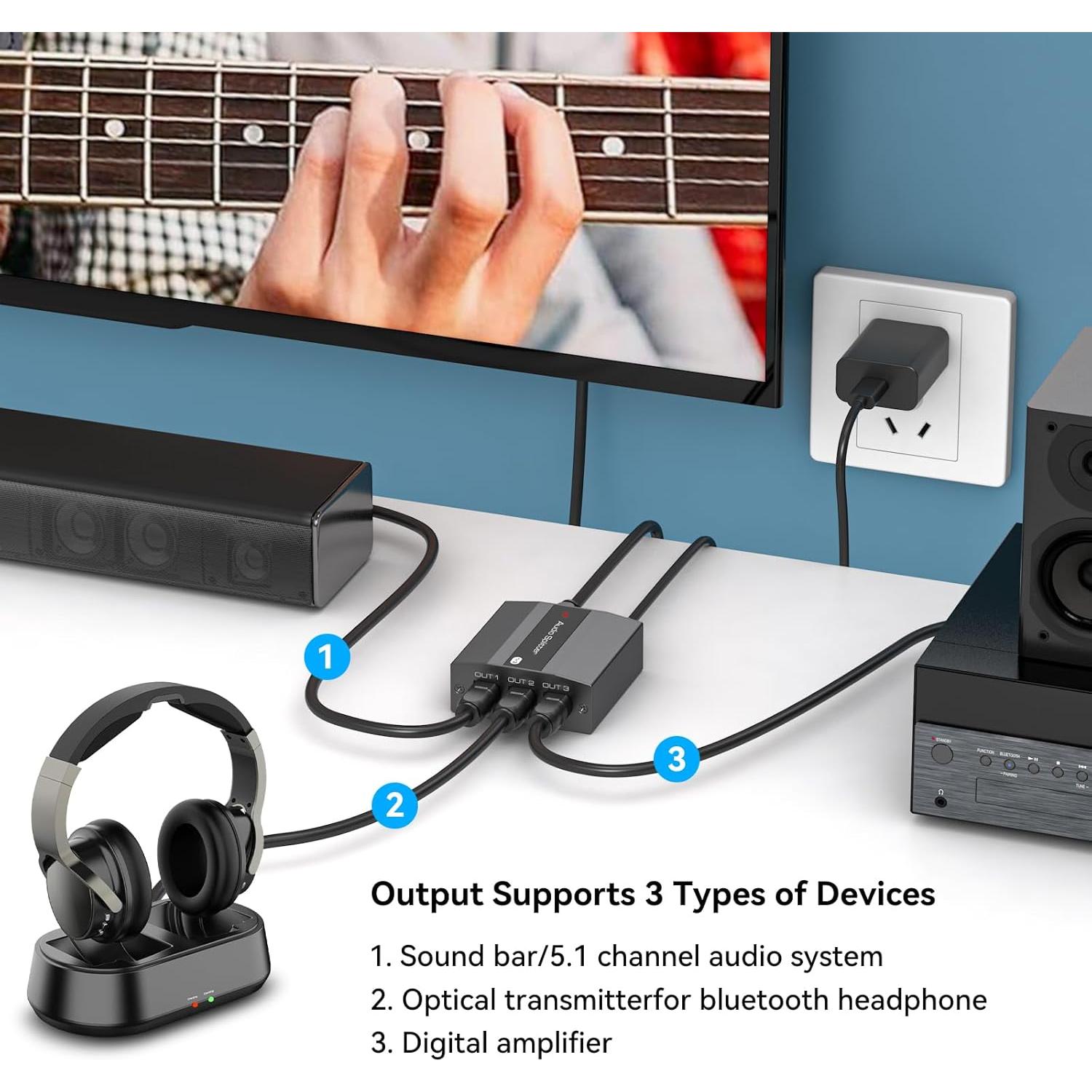 Divisor de Audio Óptico Digital 1x3 ATLAHET SPDIF Toslink