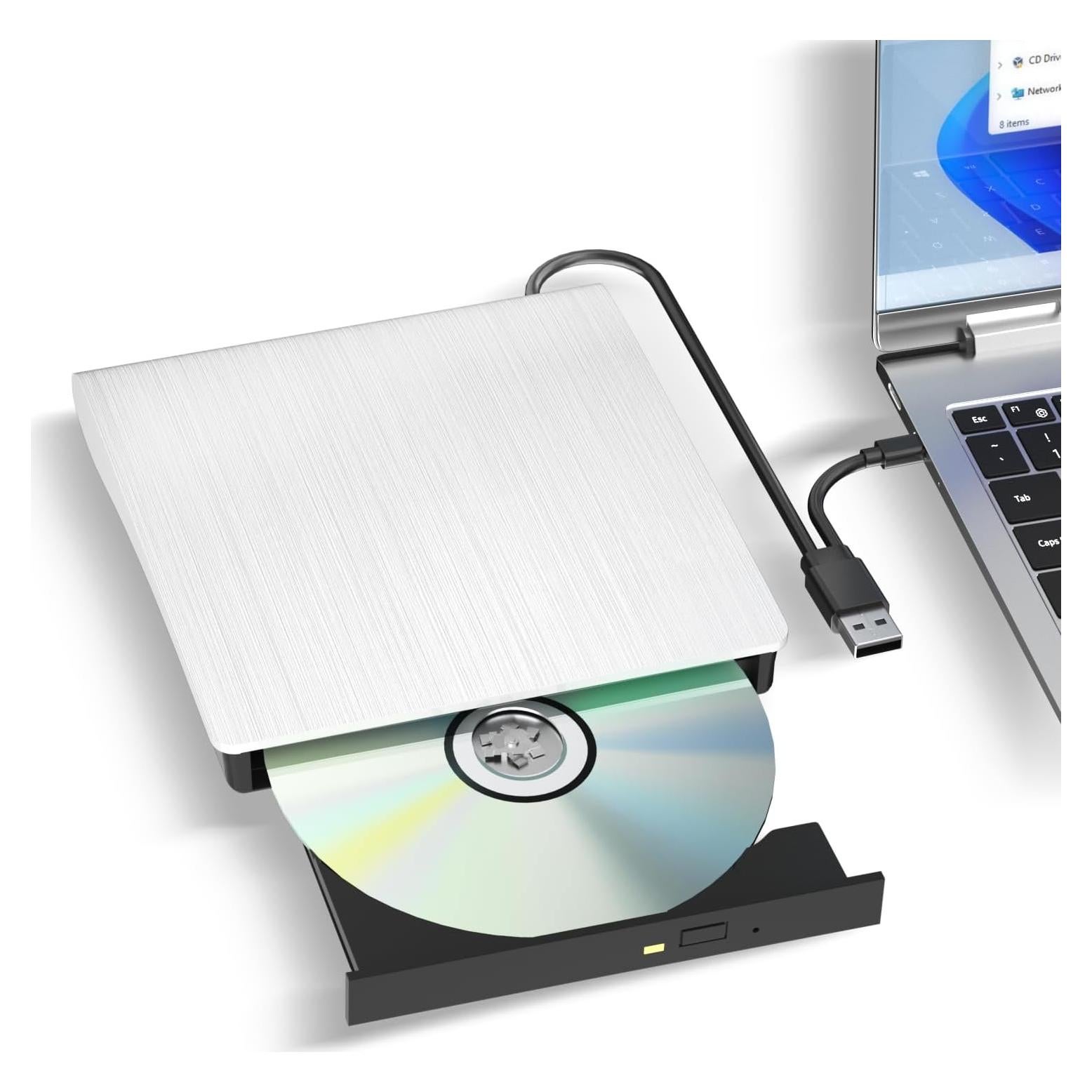 Unidad DVD Externa mthstec USB 3.0 Tipo-C Blanca 340g