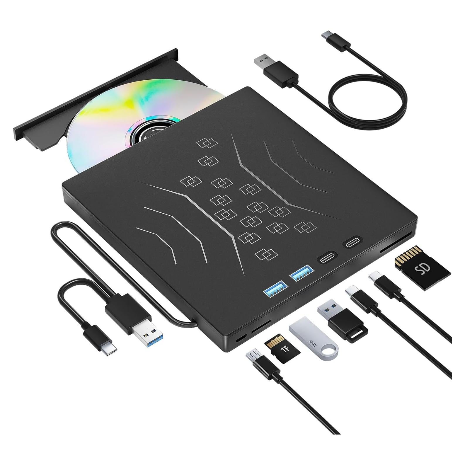 Unidad DVD Externa Wbacon 7 en 1 USB 3.0 Tipo-C Portátil