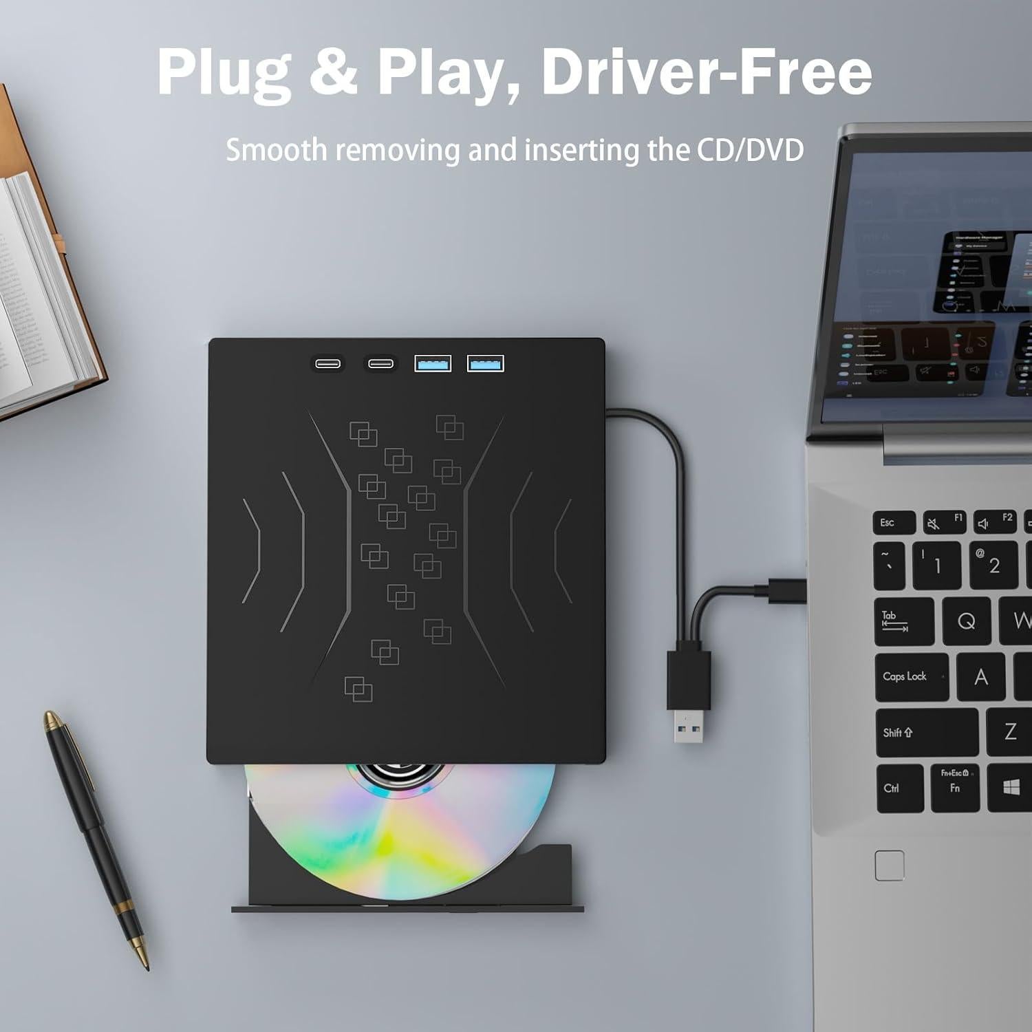 Unidad DVD Externa Wbacon 7 en 1 USB 3.0 Tipo-C Portátil