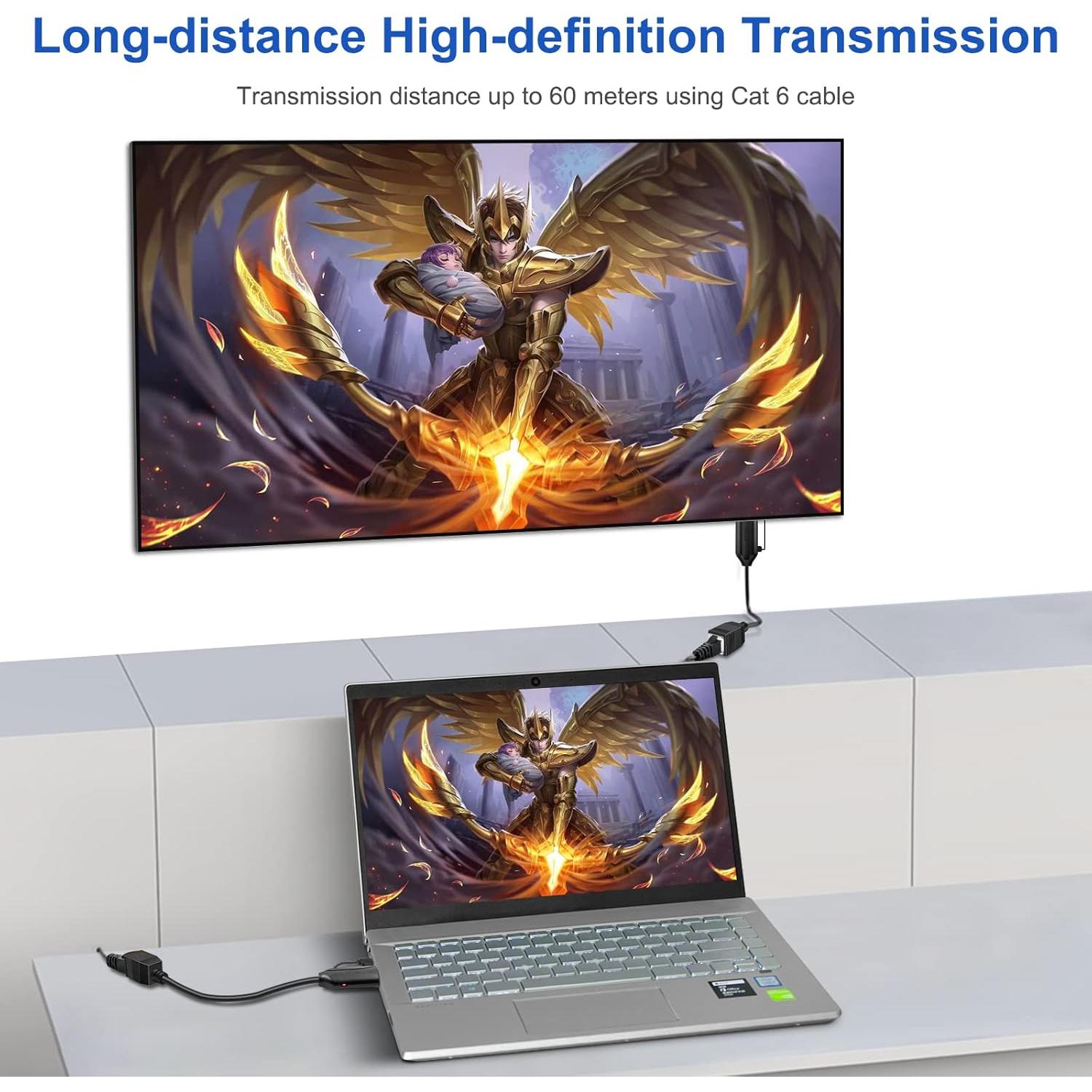 Wiistar HDMI Extender Over Cat5e/6 HDMI to RJ45 Extender Ethernet Network Converter Cable Repeater 1080P up to 60m HD MI Transmitter and Receiver for HDTV STB