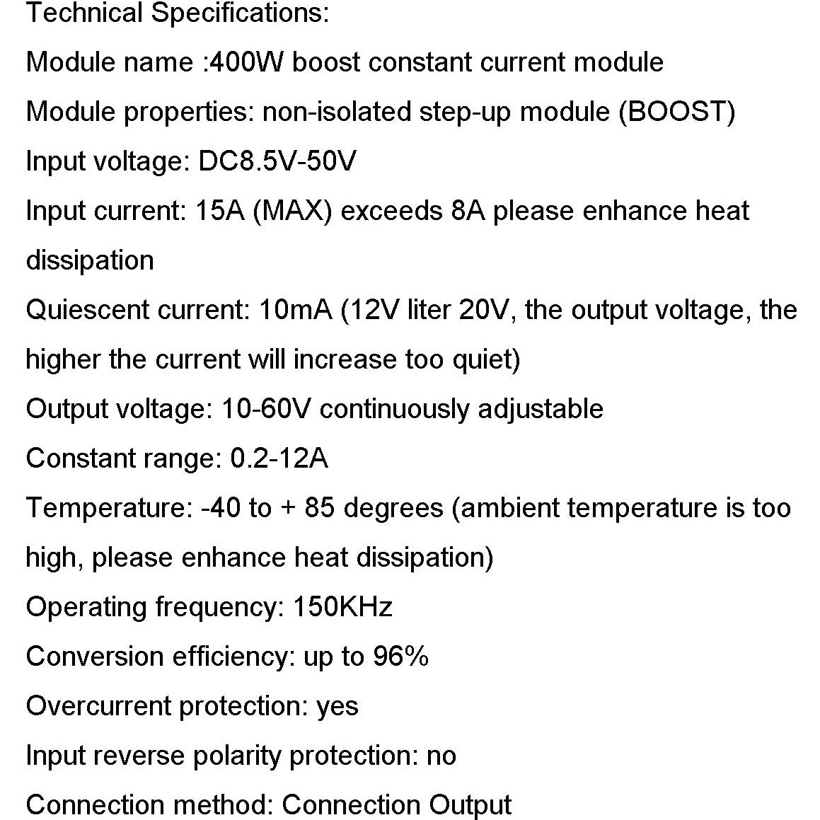 Constant Current Boost Converter Module DC 8.5-50V to DC 10-60V Driver Module Adjustable Step Up Voltage Regulator 400W DC-DC with 20AWG Cable