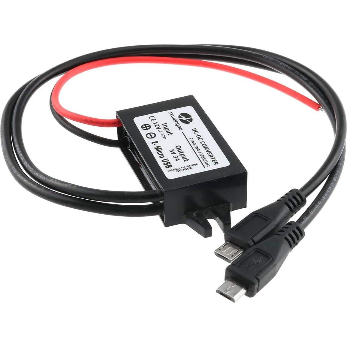 E-outstanding DC Converter Module 12V to 5V 3A Regulator Step Down Car Power Converter with Double Micro-USB Cable DC to DC Buck Converter