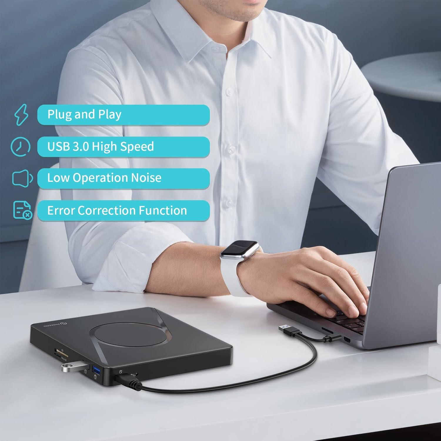 Unidad DVD Externa PHIXERO USB 3.0 con Hub USB y SD