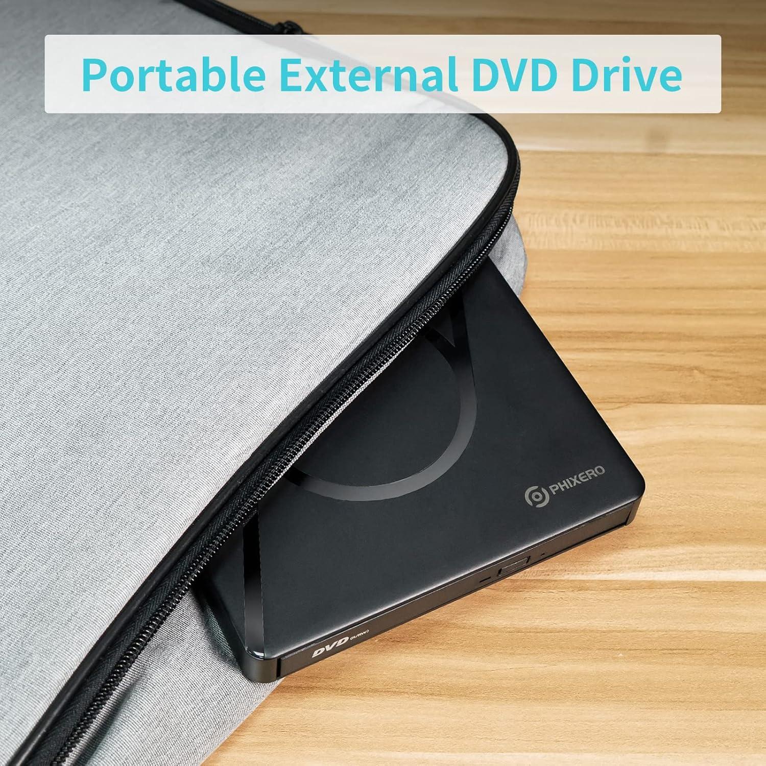 Unidad DVD Externa PHIXERO USB 3.0 con Hub USB y SD