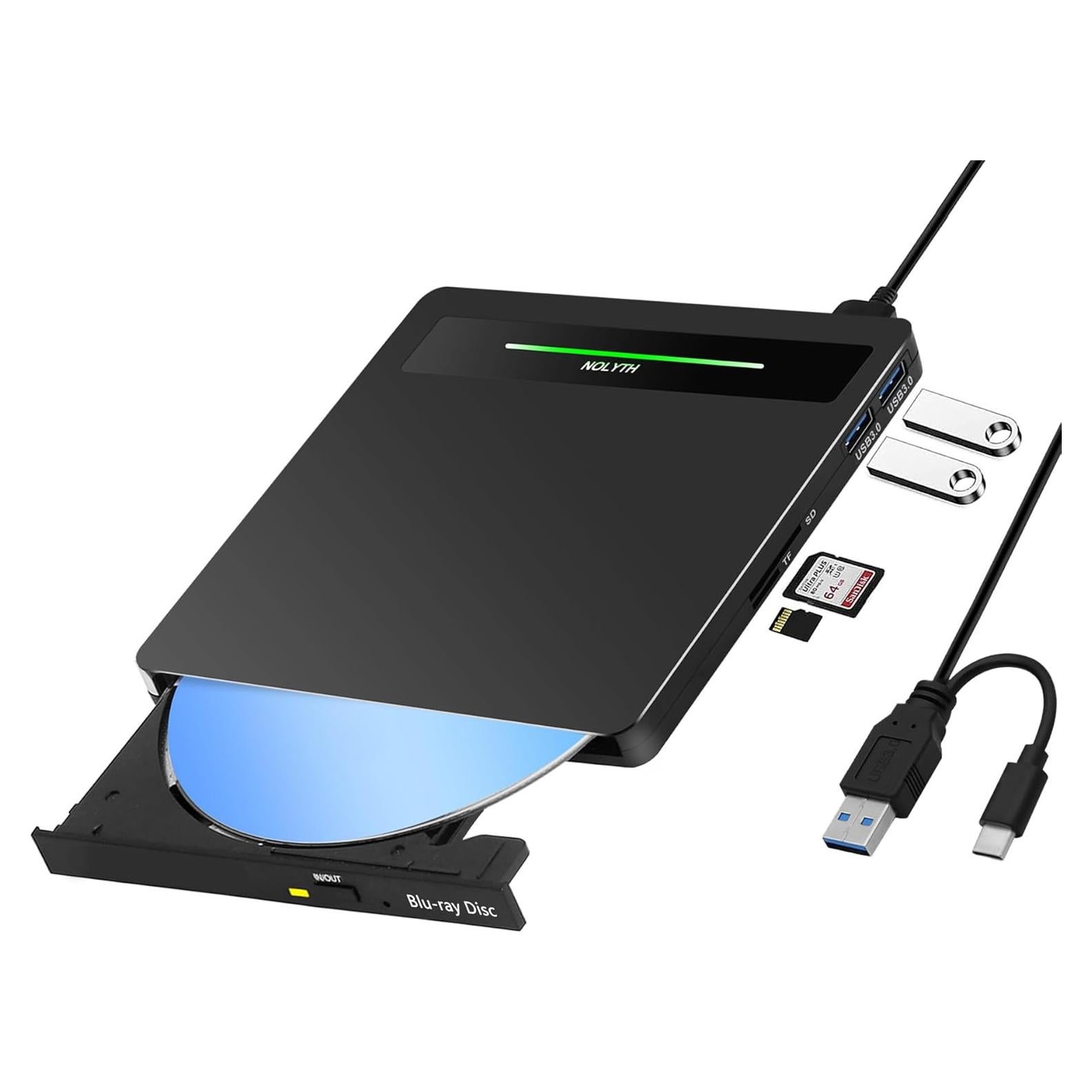 Unidad Externa Blu Ray NOLYTH 5 en 1 con 2 Puertos USB