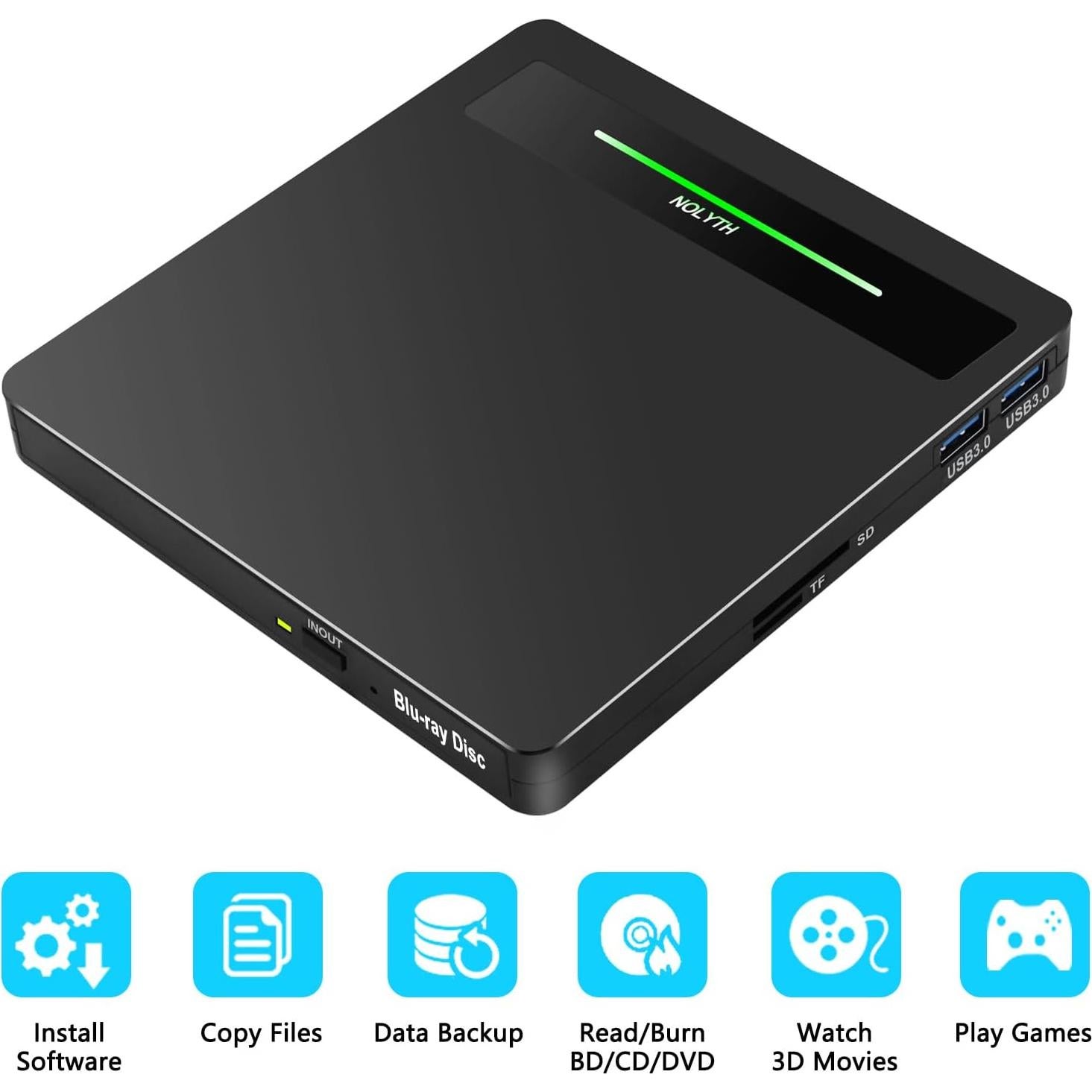 Unidad Externa Blu Ray NOLYTH 5 en 1 con 2 Puertos USB