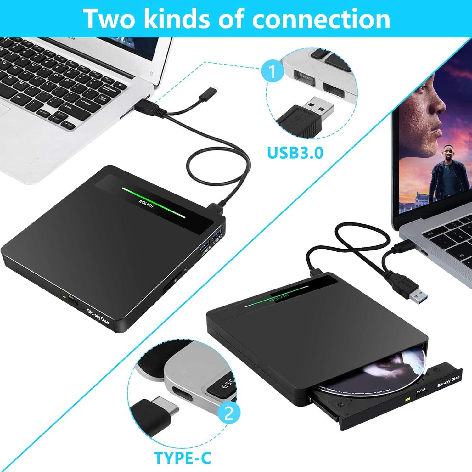 Unidad Externa Blu Ray NOLYTH 5 en 1 con 2 Puertos USB