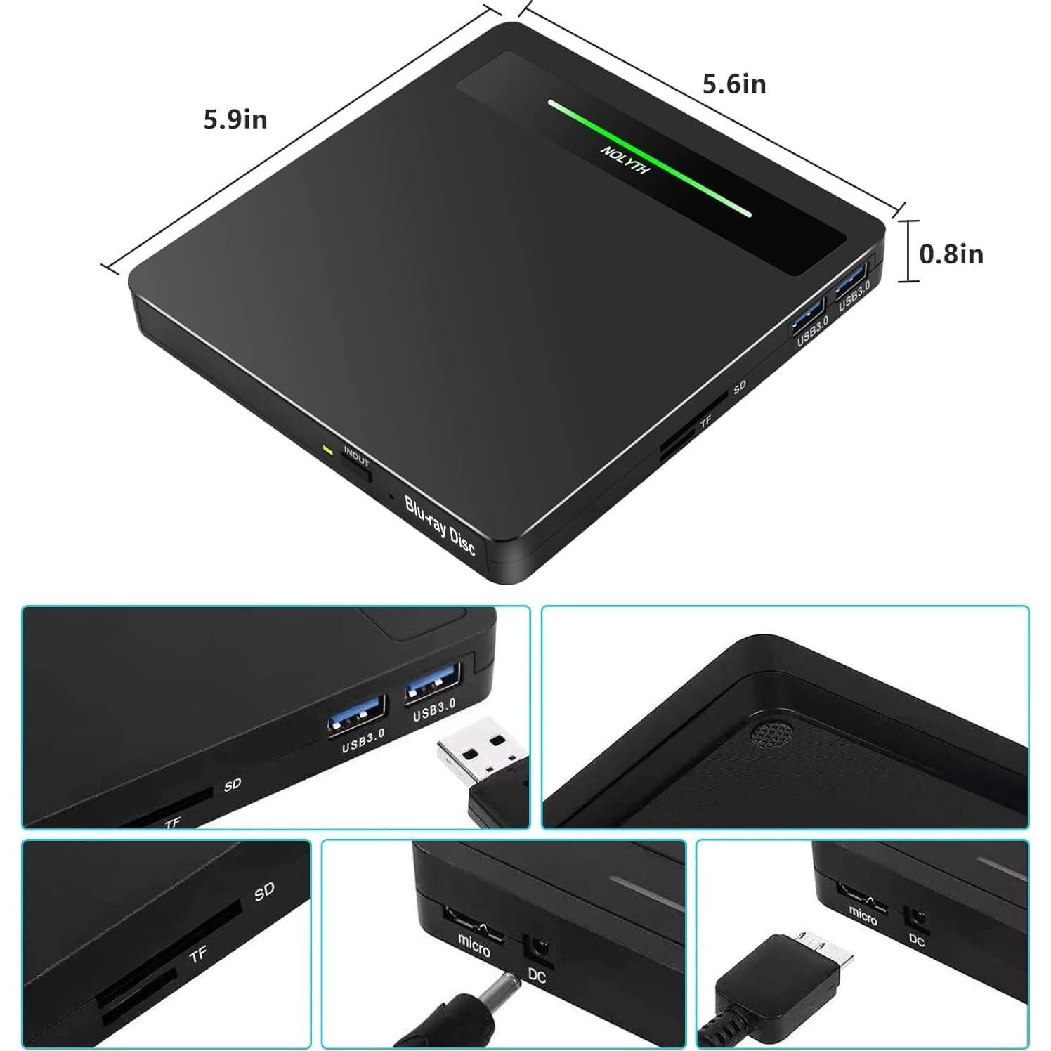Unidad Externa Blu Ray NOLYTH 5 en 1 con 2 Puertos USB