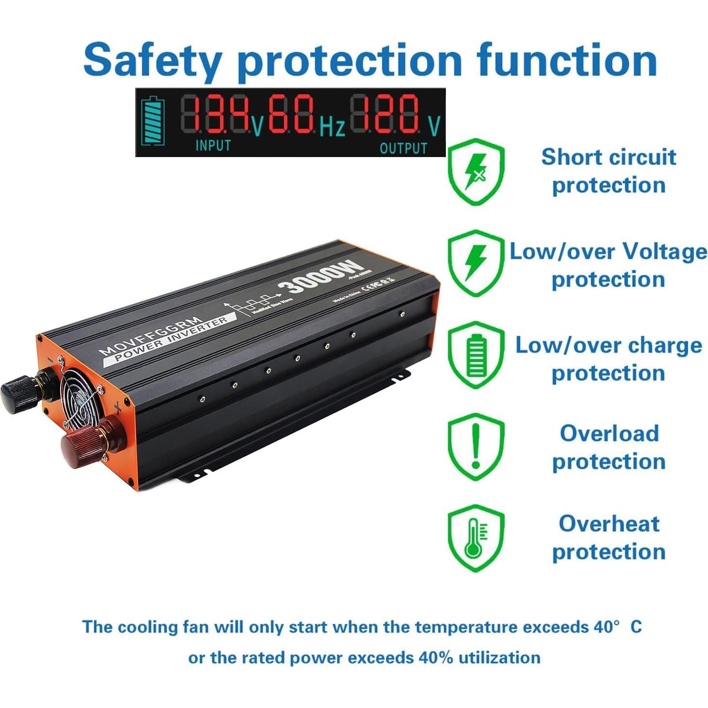 Inversor de Potencia 3000W MOVFFGGRM 12V DC a 110V AC