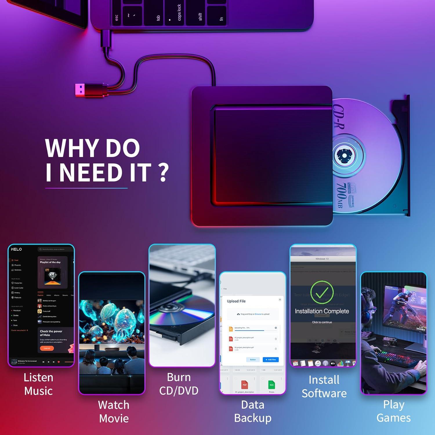 Unidad Externa de CD/DVD Umaniy USB 3.0 Ultra Delgado