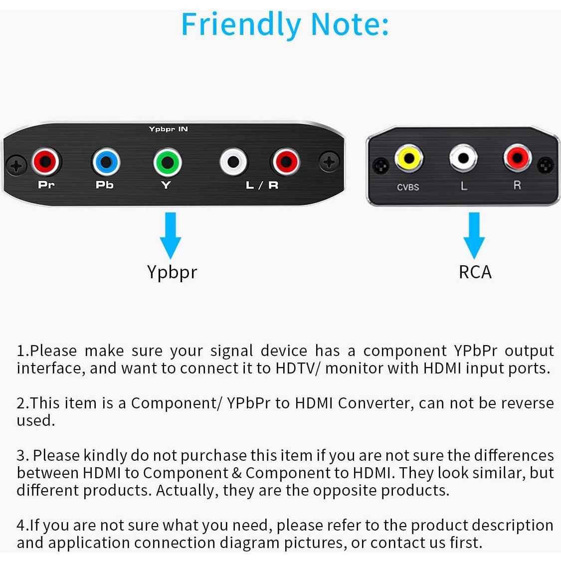 Component to HDMI Converter+4K HDMI Cable