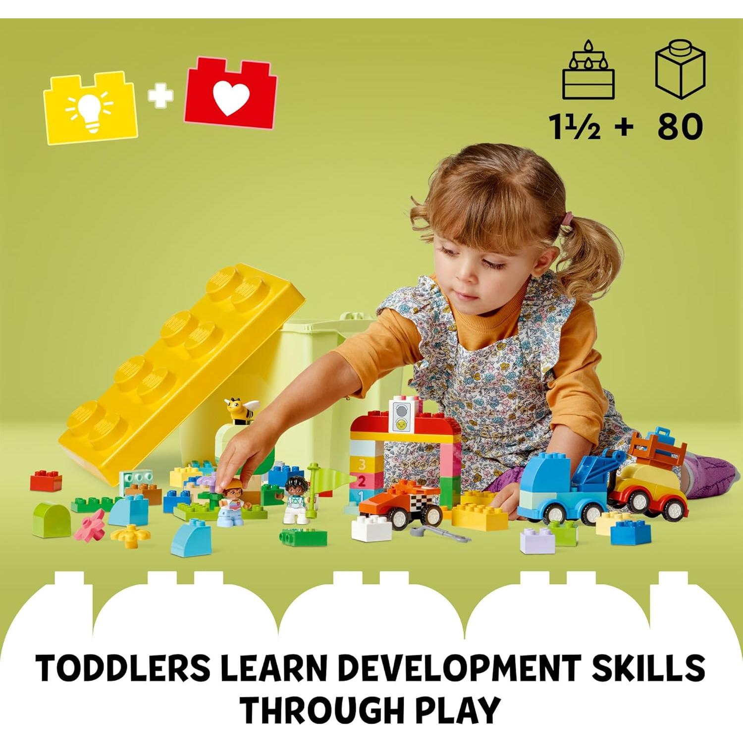 LEGO DUPLO Caja de Bloques de Autos y Camiones - Juguete Educativo 80 Piezas