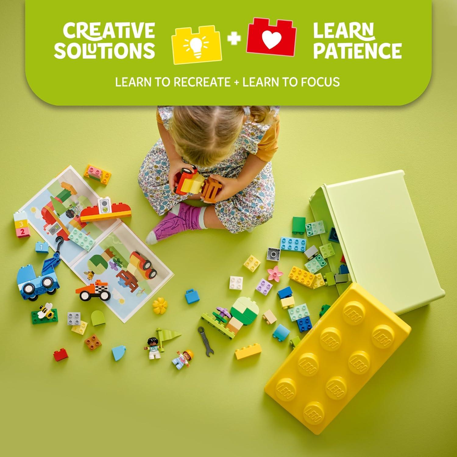 LEGO DUPLO Caja de Bloques de Autos y Camiones - Juguete Educativo 80 Piezas