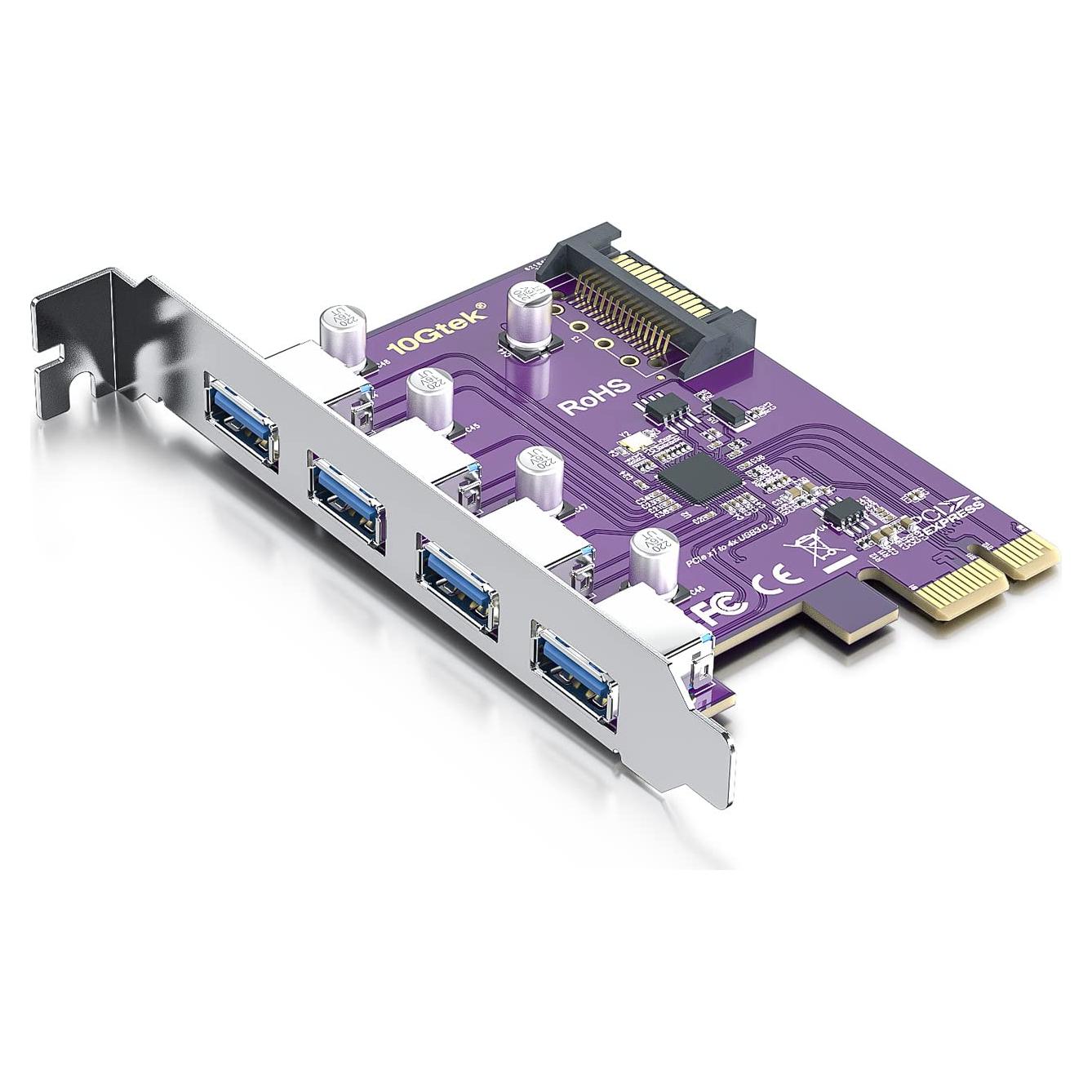 Tarjeta PCIe a 4 USB 3.0 10Gtek VL805-4B-2-US con SATA
