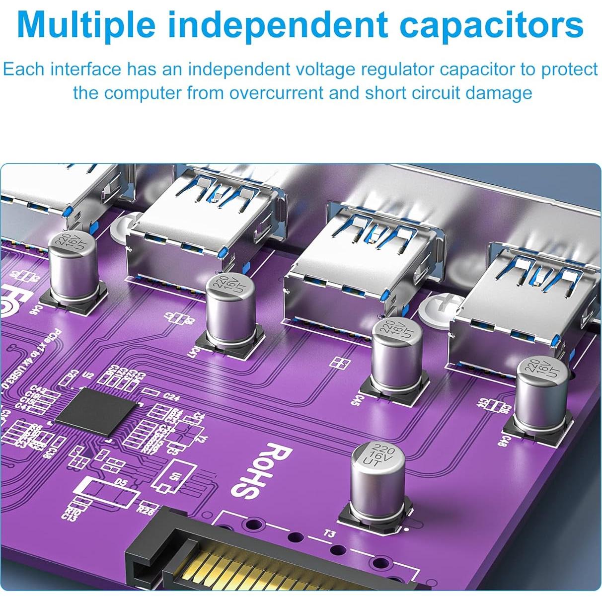 Tarjeta PCIe a 4 USB 3.0 10Gtek VL805-4B-2-US con SATA