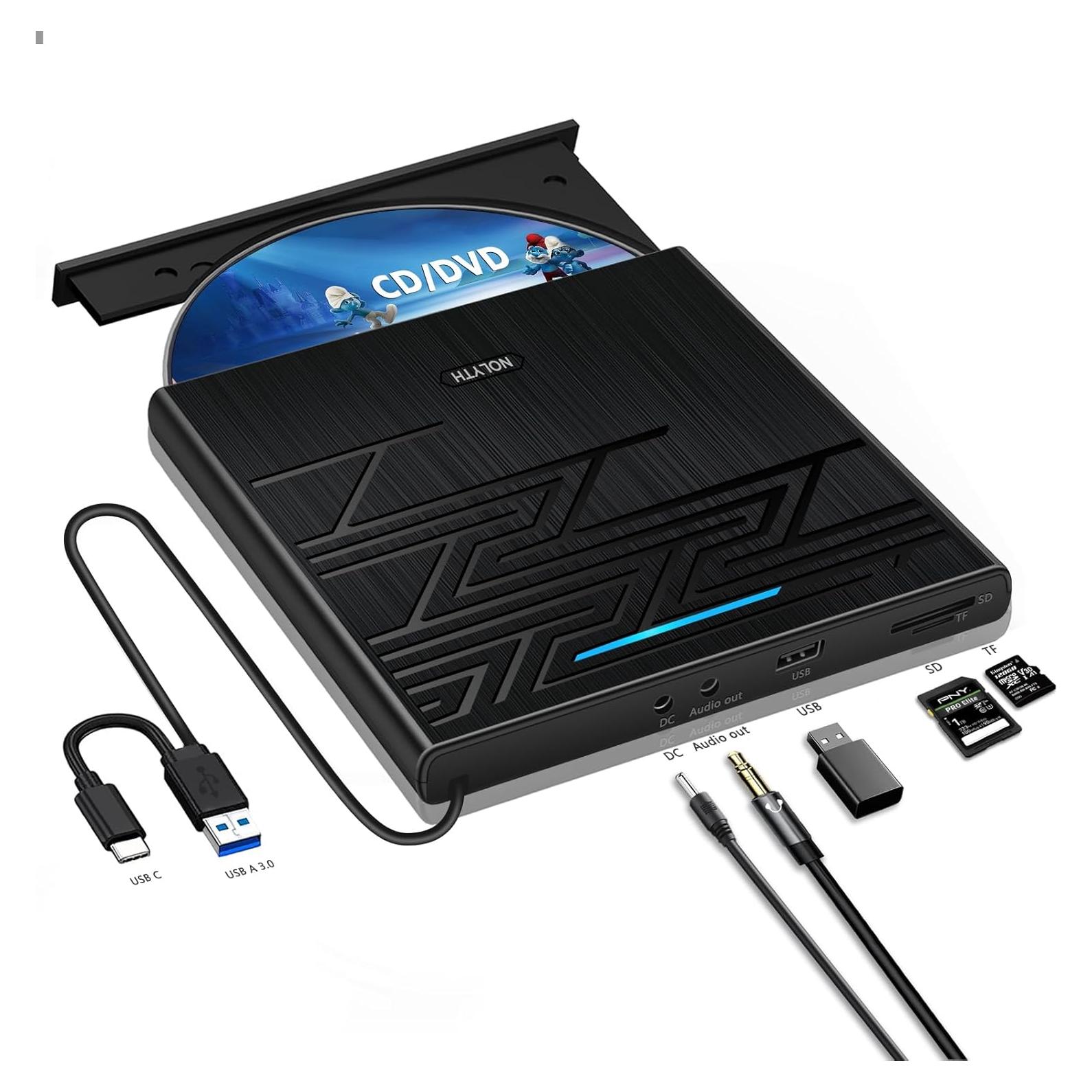 Unidad DVD Externa NOLYTH USB-C con Audio 3.5mm y Lector SD