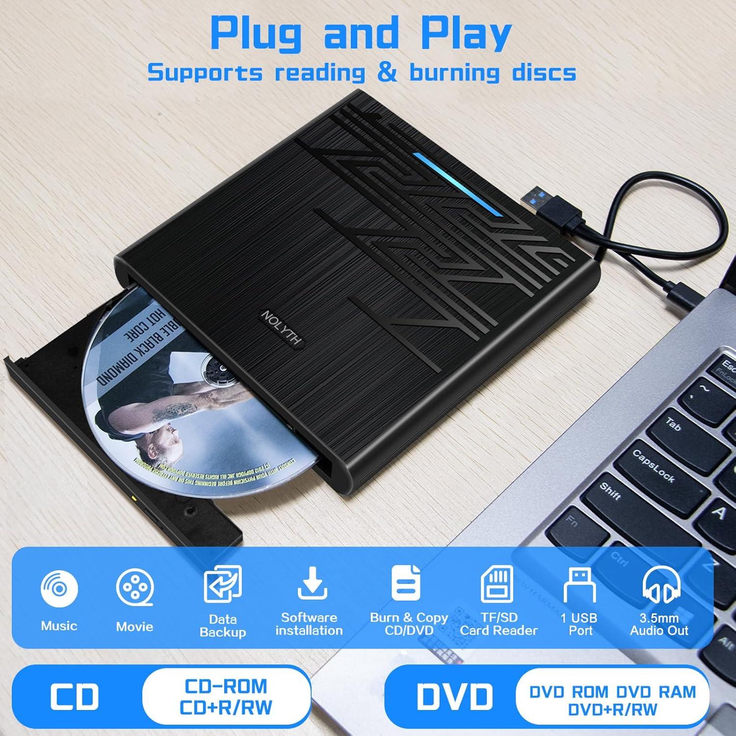 Unidad DVD Externa NOLYTH USB-C con Audio 3.5mm y Lector SD