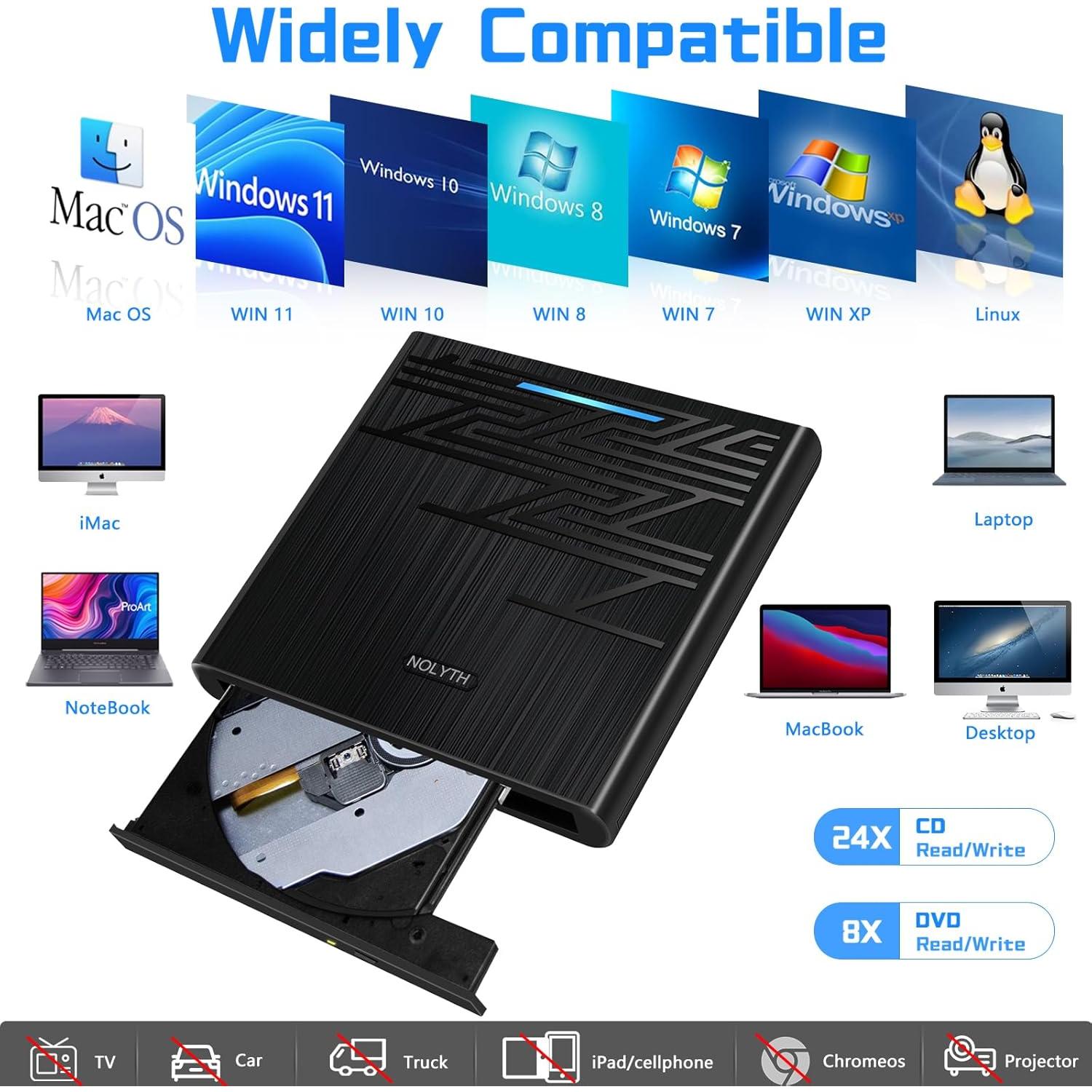 Unidad DVD Externa NOLYTH USB-C con Audio 3.5mm y Lector SD