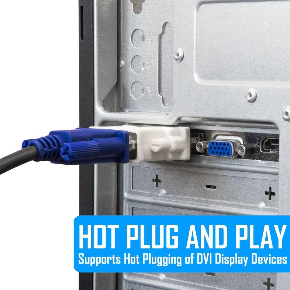 Kingwin DVI-I 24+5 Male to VGA HD 15 Female Adapter for HDTV, Gaming, Projector, DVD, Laptop, PC, Computers. Convert VGA/SVGA Monitors to DVI, and Supports Hot Plugging of DVI Display Devices