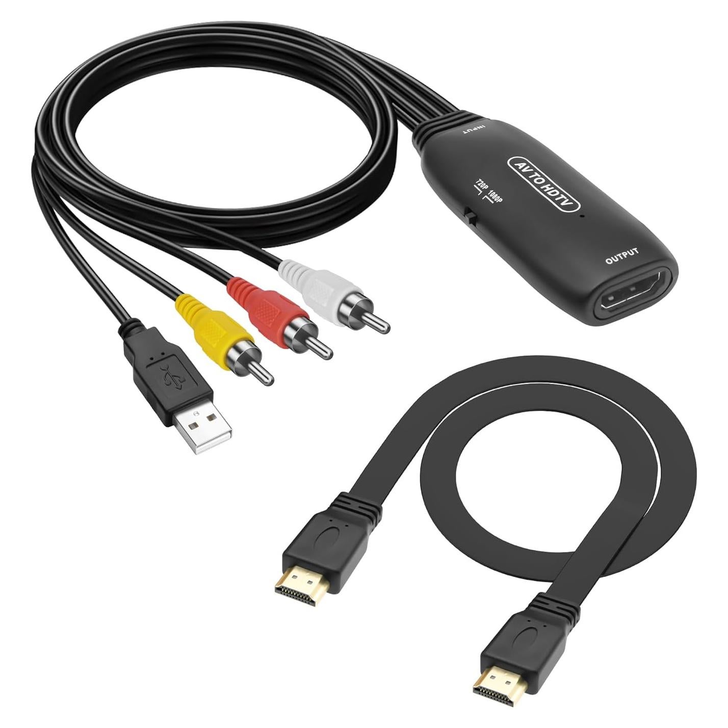 Adaptador RCA a HDMI MEIRIYFA 1080P con Cable USB y HDMI