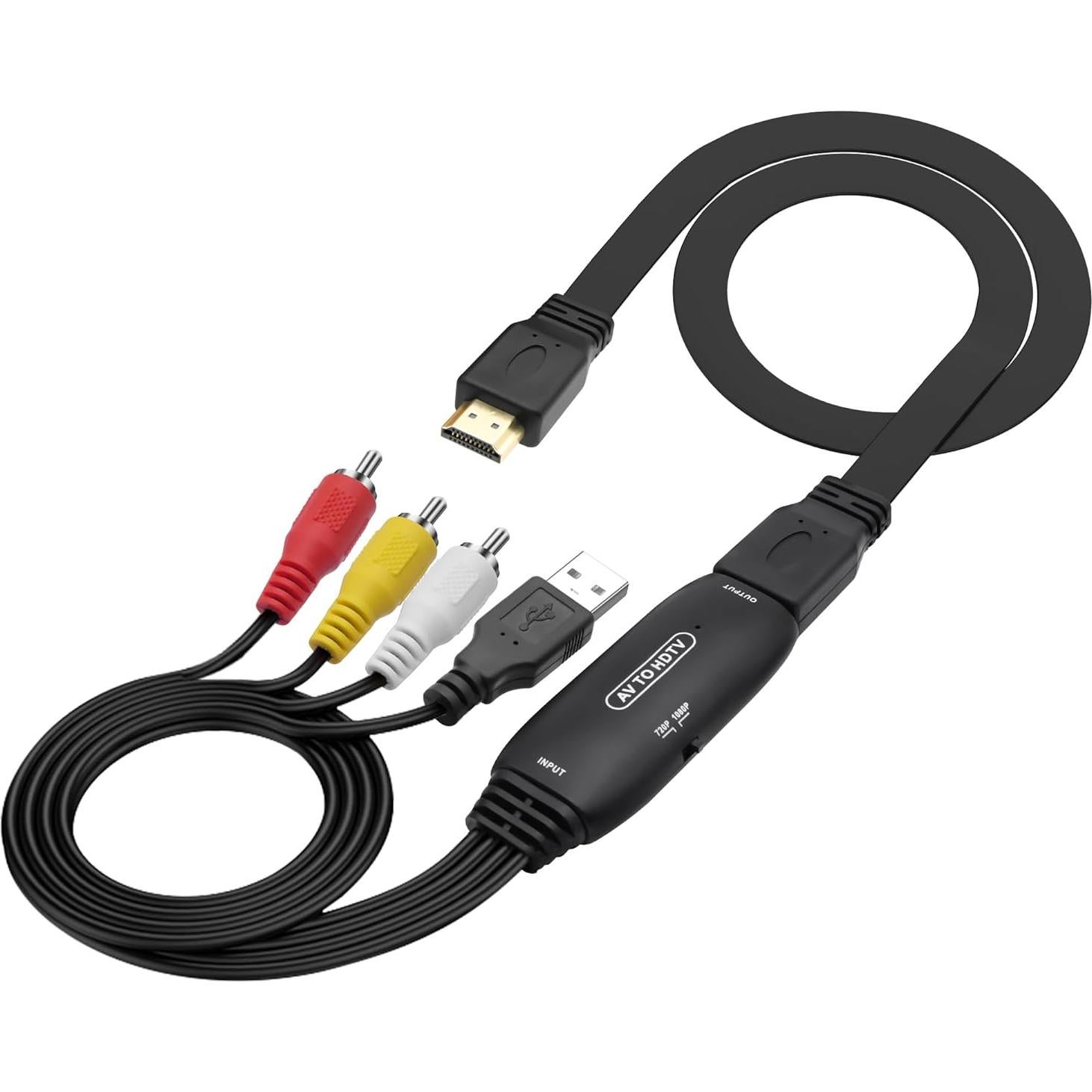 Adaptador RCA a HDMI MEIRIYFA 1080P con Cable USB y HDMI