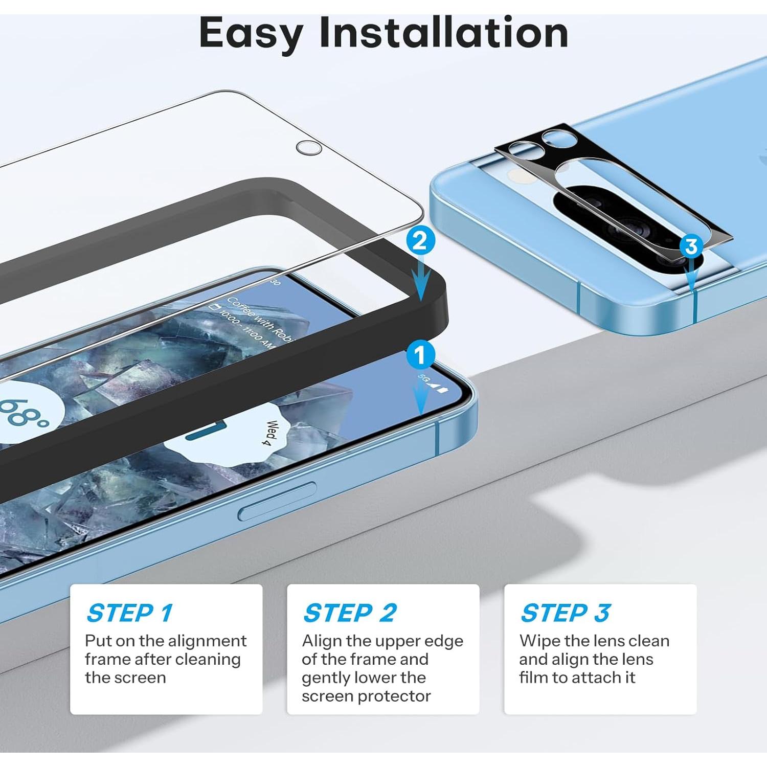 Protector de Pantalla y Lente OMOTON para Pixel 8 Pro 6.7"