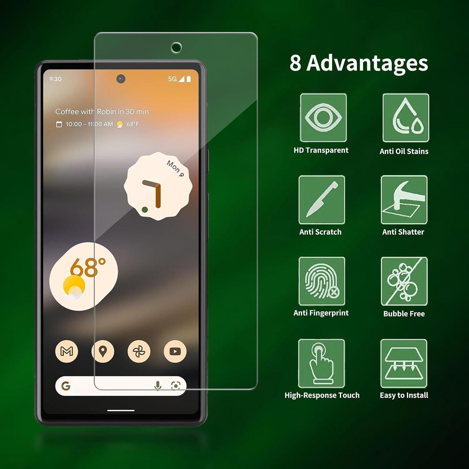 Protector de Pantalla Vidrio Templado Heenjer para Google Pixel 6a